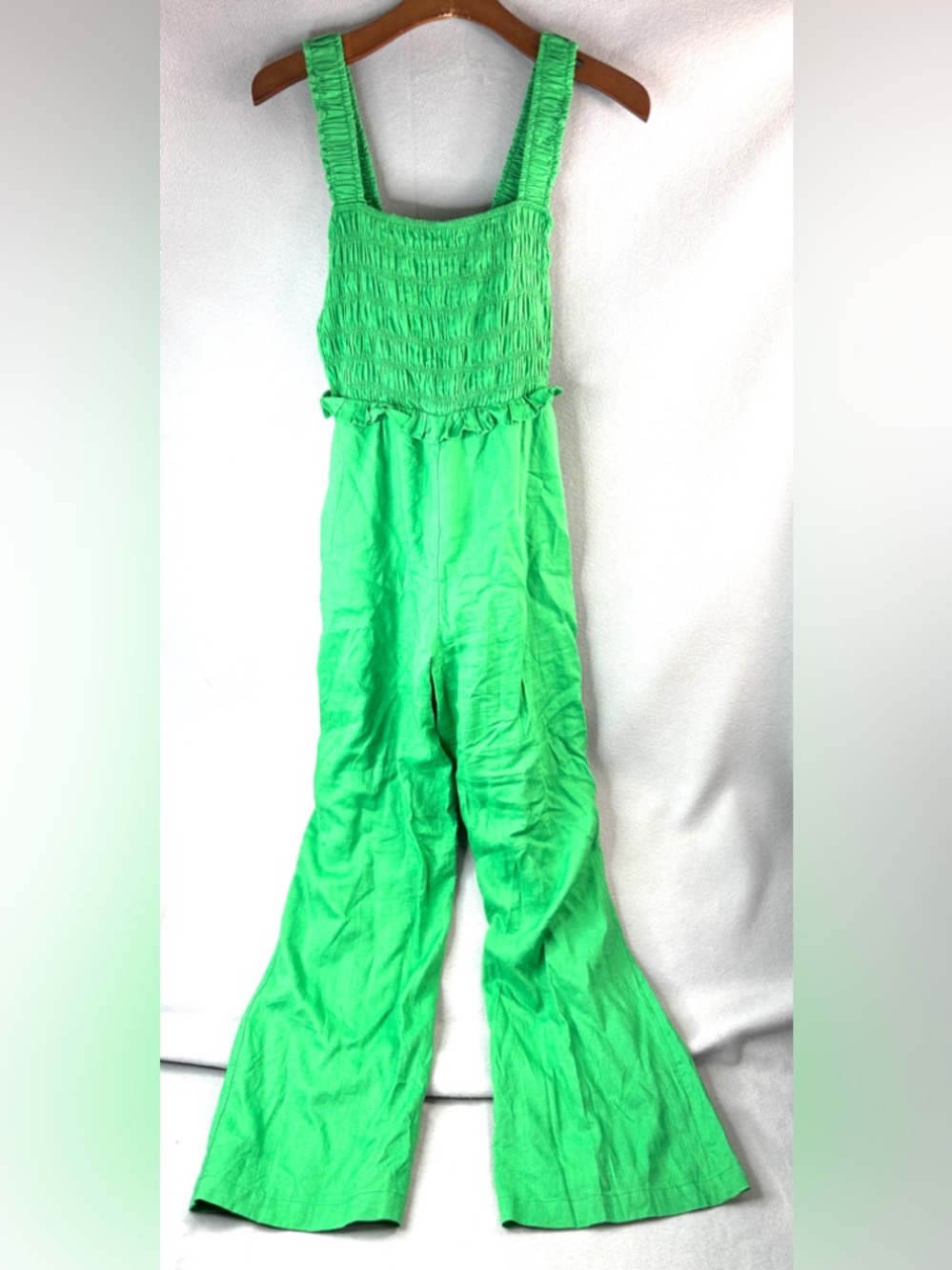 If By Sea S Linen Bright Green Smocked Wide-Leg Jumpsuit